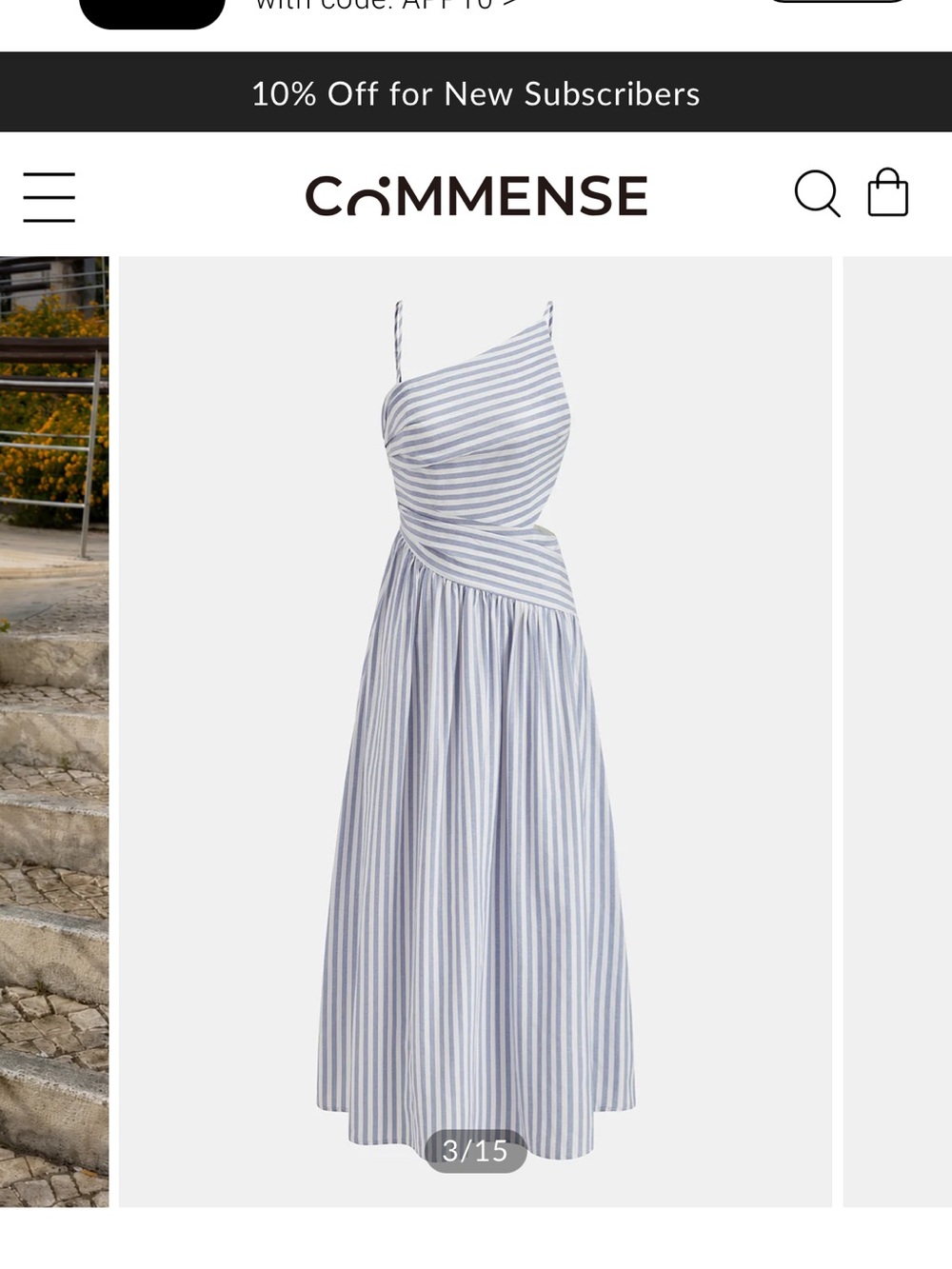 Commense Blue and White Striped One-Shoulder Midi Dress - Picture 4 of 6